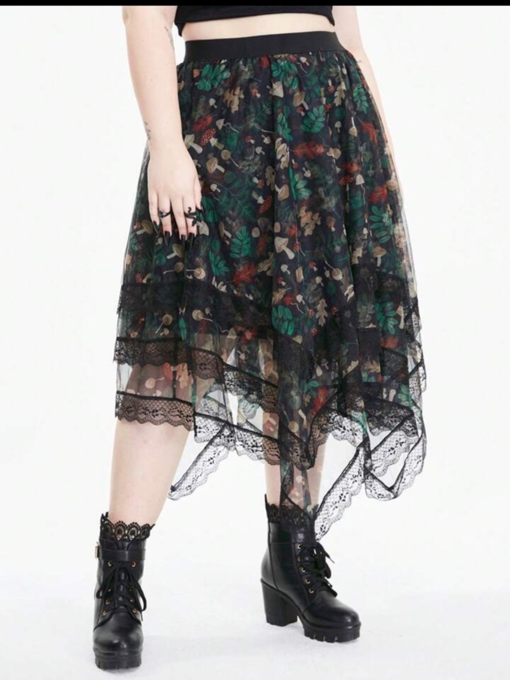 Women's Gothic Mushroom Print Layered Asymmetrical Hem Tulle Heavy whimsical